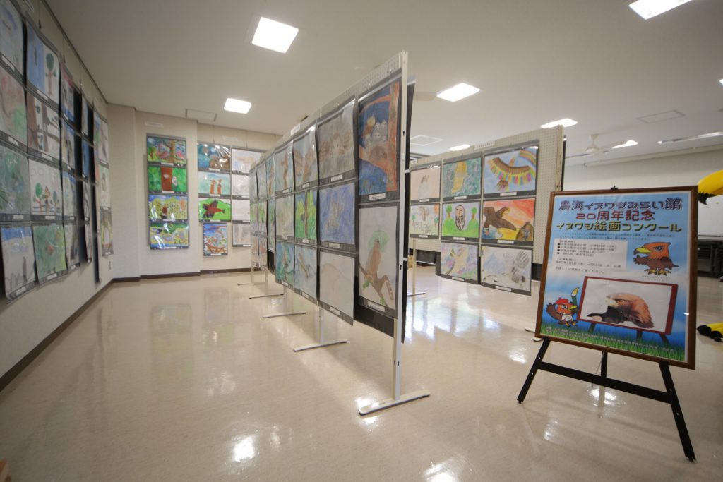 イヌワシ絵画コンクールの作品展示の様子